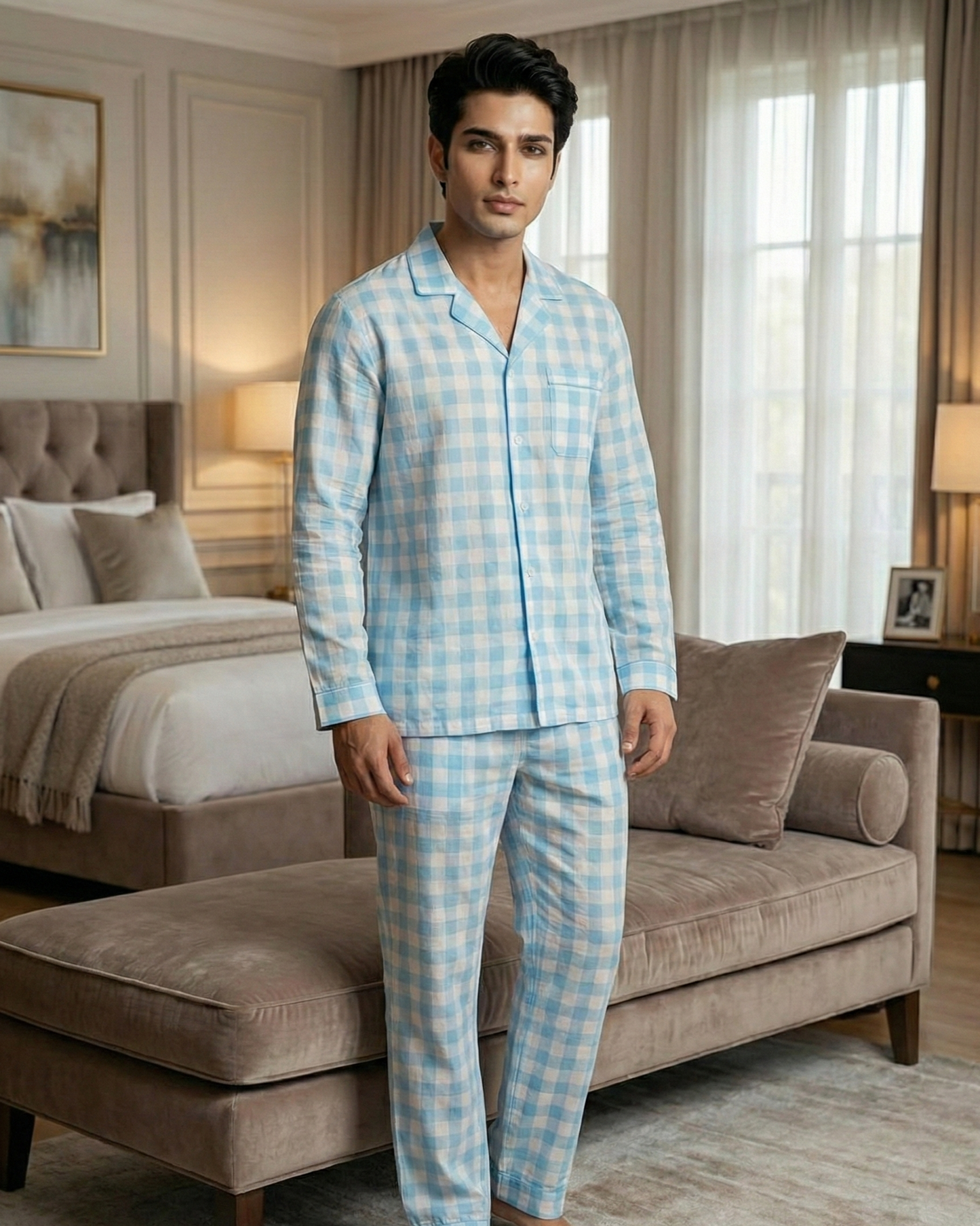 Hamptons Blue Checks Nightwear Set